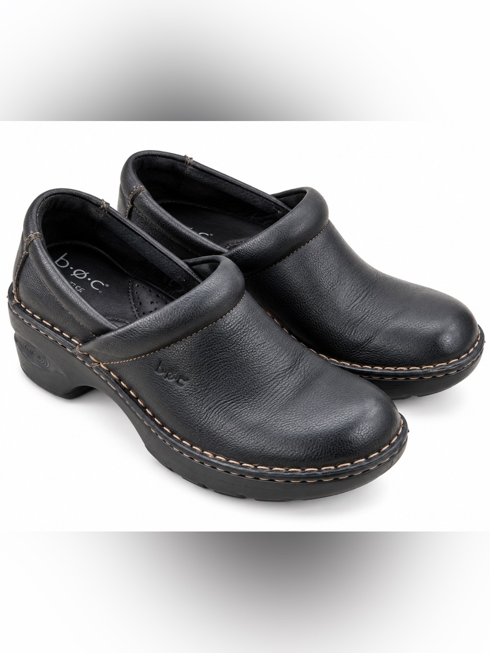 B.O.C. Born Concept Black Leather Comfort Clogs Slip On Shoes 8M